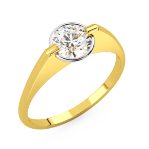 A yellow gold ring with a round-cut diamond in a four-prong setting