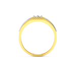 A men's ring featuring a square-shaped design with diamond accents, made in yellow and white gold, side view