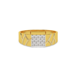 A men's ring featuring a square-shaped design with diamond accents, made in yellow and white gold, front view