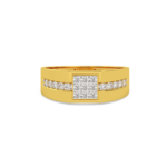 A men's ring featuring a square-shaped design with diamond accents, made in yellow and white gold, front view