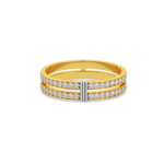 A women's ring featuring two parallel bands of diamonds, made in yellow and white gold, front view