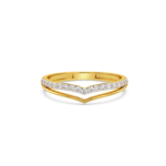 A yellow gold ring featuring a chevron design with diamond accents, front