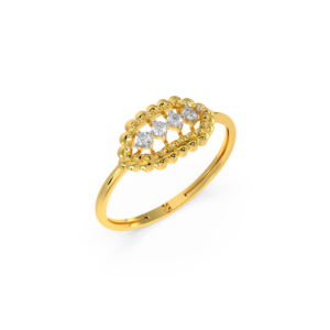 Small diamonds set in a beaded pattern on a ring.