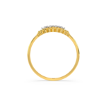 Small diamonds set in a beaded pattern on a ring.