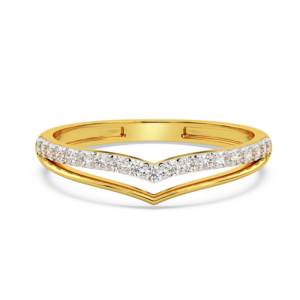 A yellow gold ring featuring a chevron design with diamond accents