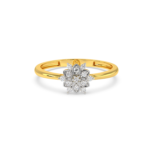 Delicate gold ring with a charming floral design adorned with diamonds