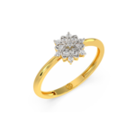 Delicate gold ring with a charming floral design adorned with diamonds