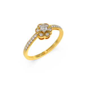 Beautiful gold ring with a clustered diamond flower design