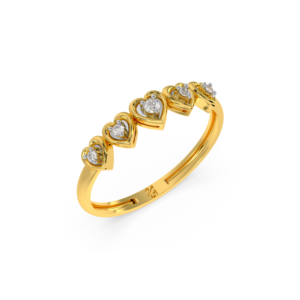 Lovely gold ring featuring five delicate heart shapes adorned with diamonds