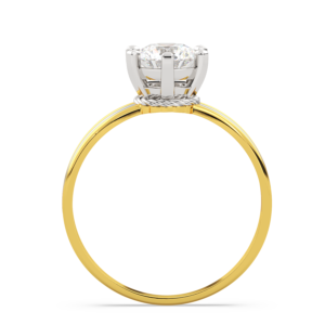 A ring featuring a double-band design with a central diamond, made in yellow and white gold