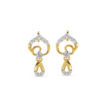 A pair of yellow gold earrings with a heart shape featuring diamond accents, front view