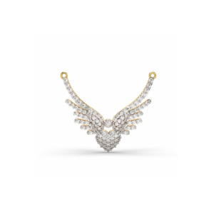 A yellow gold pendant featuring a heart with diamond-studded wings.