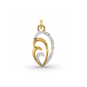 A yellow gold pendant featuring two curved shapes, one with lab-grown diamond pave