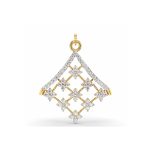 A yellow gold pendant featuring a four-petal flower design with lab-grown diamonds.