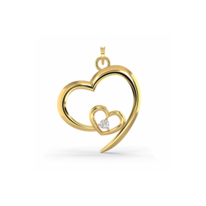 A yellow gold pendant featuring two intertwined hearts, with a lab-grown diamond in the smaller heart.