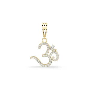 Diamond Om pendant encrusted with lab-grown diamonds, featuring a delicate and sparkling design representing the sacred Om symbol.